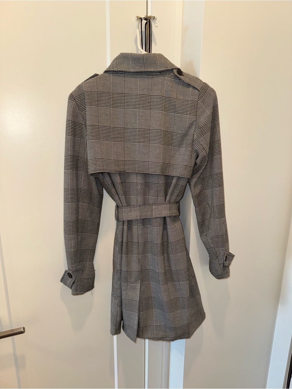 Carolina Belle Black and White Plaid Trench Coat - Picture 3 of 5